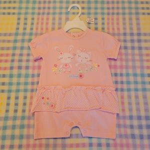 ZIP ZAP BABY ♡ Pink Little Friends 🐰Bunny 🐱 Kitty Polka Dot Skirt Romper 3-6M